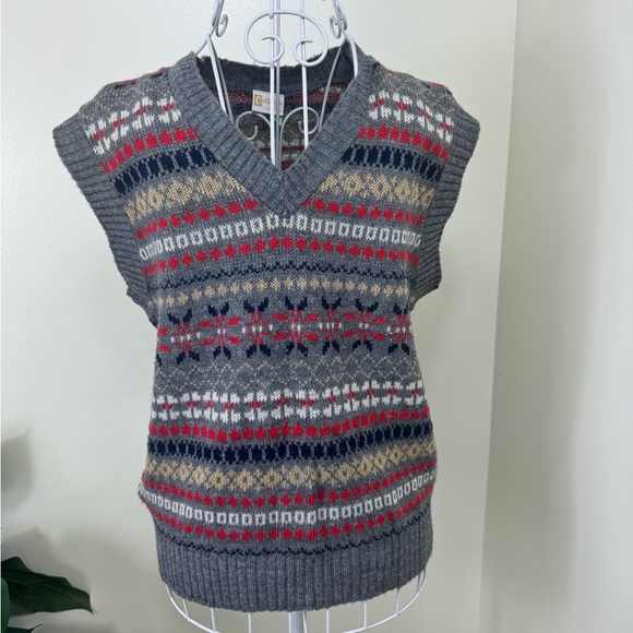 Collegian of California Fitted Grey Patterned Sweater Vest, Medium - Picture 5 of 5